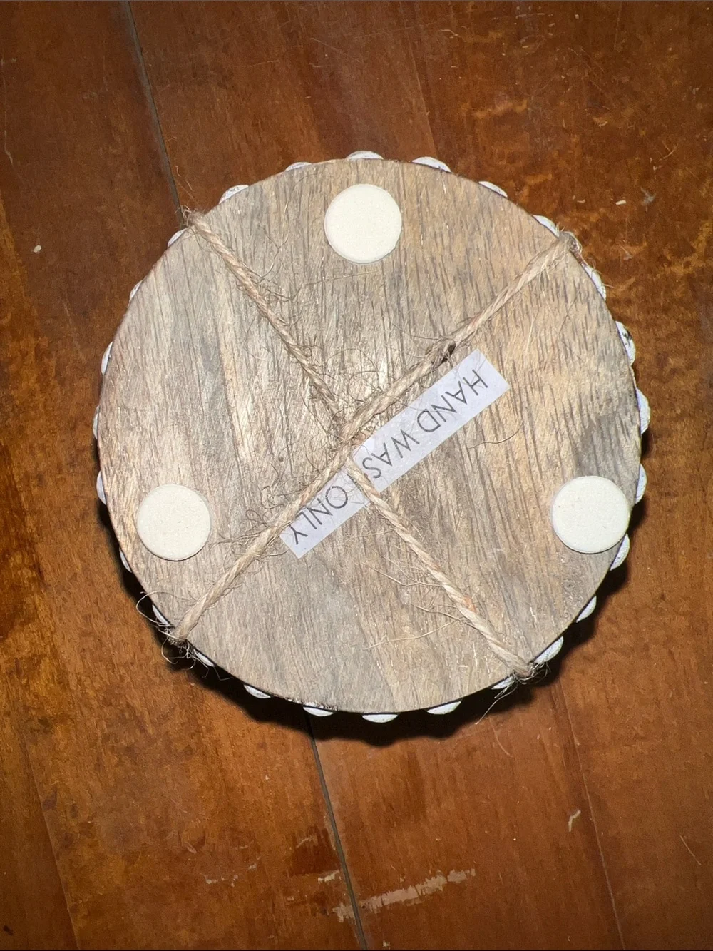 Mary Square Wooden Scalloped Coaster Set with Twine Tie - Natural Wood -set of 4